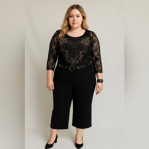 Worthington Black Culottes  Stretchy Wide Leg Cropped Palazzo Pants 22W Pockets - Picture 16 of 16